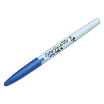 Vis-a-Vis Wet Erase Marker, Fine Bullet Tip, Blue, Dozen