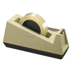 Heavy-Duty Weighted Desktop Tape Dispenser, 3" Core, Plastic, Putty/Brown