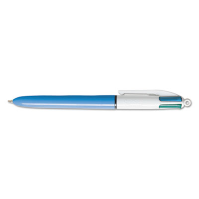 4-Color Multi-Function Ballpoint Pen, Retractable, Medium 1 mm, Black/Blue/Green/Red Ink, Blue/White Barrel