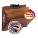 Pressboard Classification Folders, Six SafeSHIELD Fasteners, 1/3-Cut Tabs, 2 Dividers, Letter Size, Red, 10/Box