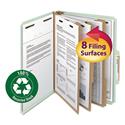 Recycled Pressboard Classification Folders, 3" Expansion, 3 Dividers, 8 Fasteners, Letter Size, Gray-Green, 10/Box