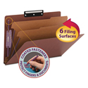 Pressboard Classification Folders, Six SafeSHIELD Fasteners, 1/3-Cut Tabs, 2 Dividers, Legal Size, Red, 10/Box