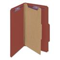 Pressboard Classification Folders, Four SafeSHIELD Fasteners, 2/5-Cut Tabs, 1 Divider, Legal Size, Red, 10/Box