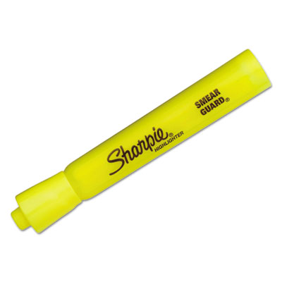 Tank Style Highlighters, Fluorescent Yellow Ink, Chisel Tip, Yellow Barrel, 4/Set