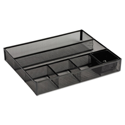 Metal Mesh Deep Desk Drawer Organizer, Six Compartments, 15.25 x 11.88 x 2.5, Black