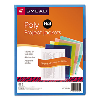 Organized Up Translucent Poly Project Jacket, Letter Size, Assorted Colors, 5/Pack