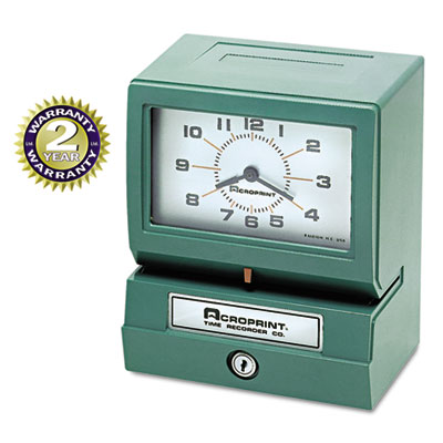 Model 150 Heavy-Duty Time Recorder, Automatic Operation, Month/Date/1-12 Hours/Minutes, Green