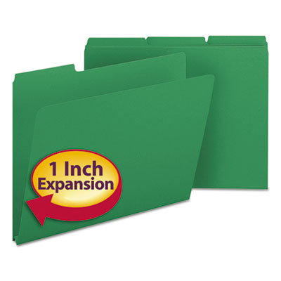 Expanding Recycled Heavy Pressboard Folders, 1/3-Cut Tabs: Assorted, Letter Size, 1" Expansion, Green, 25/Box