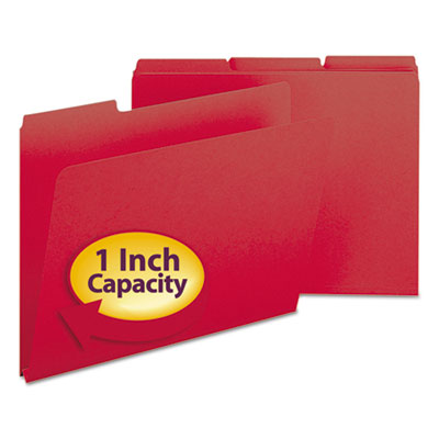 Expanding Recycled Heavy Pressboard Folders, 1/3-Cut Tabs: Assorted, Letter Size, 1" Expansion, Bright Red, 25/Box