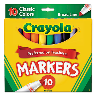 Non-Washable Marker, Broad Bullet Tip, Assorted Classic Colors, 10/Pack