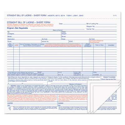 Hazardous Material Short Form, Four-Part Carbonless, 8.5 x 7, 50 Forms Total