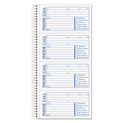 Spiralbound Message Book, Two-Part Carbonless, 5 x 2.75, 4 Forms/Sheet, 400 Forms Total