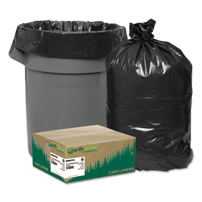 Linear Low Density Recycled Can Liners, 45 gal, 2 mil, 40" x 46", Black, 10 Bags/Roll, 10 Rolls/Carton