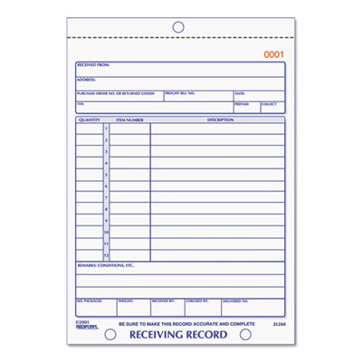 Receiving Record Book, Three-Part Carbonless, 5.56 x 7.94, 50 Forms Total