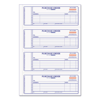 Purchase Order Book, 5 Lines, Two-Part Carbonless, 7 x 2.75, 4 Forms/Sheet, 400 Forms Total