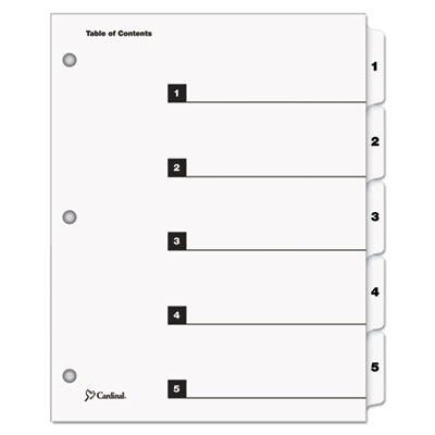 OneStep Printable Table of Contents and Dividers, 5-Tab, 1 to 5, 11 x 8.5, White, White Tabs, 1 Set