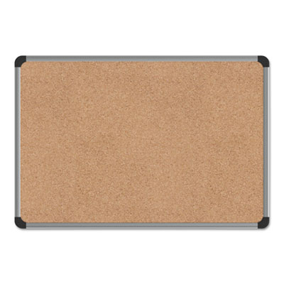 Cork Board with Aluminum Frame, 24" x 18", Tan Surface, Satin Aluminum Frame