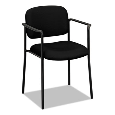 VL616 Stacking Guest Chair with Arms, Fabric Upholstery, 23.25" x 21" x 32.75", Black Seat, Black Back, Black Base