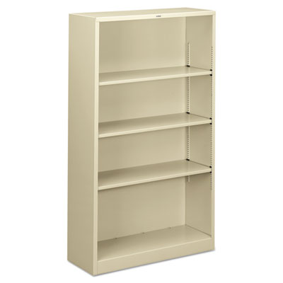 Metal Bookcase, Four-Shelf, 34.5w x 12.63d x 59h, Putty