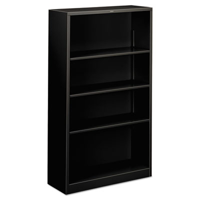 Metal Bookcase, Four-Shelf, 34.5w x 12.63d x 59h, Black