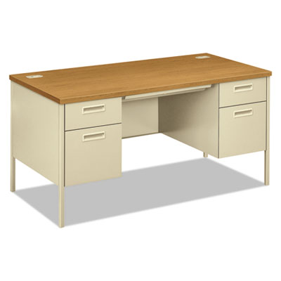 Metro Classic Series Double Pedestal Desk, Flush Panel SCS, 60" x 30" x 29.5", Harvest/Putty