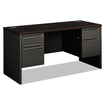 38000 Series Kneespace Credenza, 60w x 24d x 29.5h, Mahogany/Charcoal