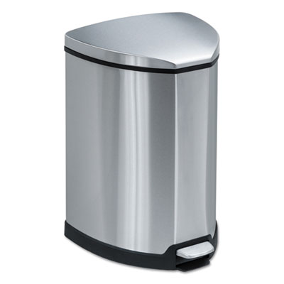 Step-On Receptacle, 4 gal, Stainless Steel, Chrome/Black