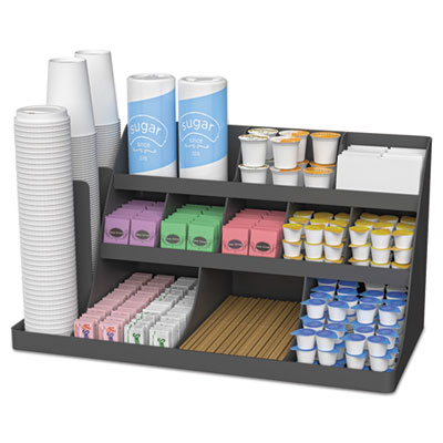 Extra Large Coffee Condiment and Accessory Organizer, 14 Compartment, 24 x 11.8 x 12.5, Black