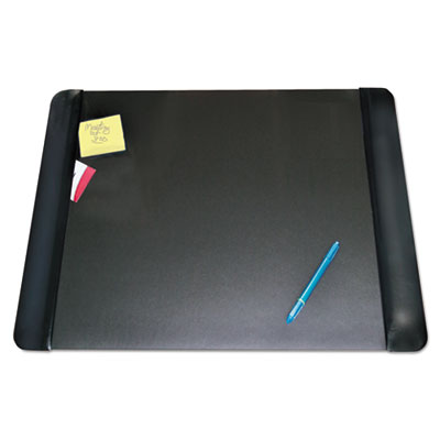 Executive Desk Pad with Antimicrobial Protection, Leather-Like Side Panels, 24 x 19, Black