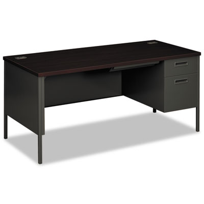 Metro Classic Series Right Pedestal "L" Workstation Desk, 66" x 30" x 29.5", Mahogany/Charcoal