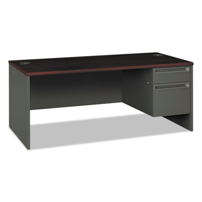 38000 Series Right Pedestal Desk, 72" x 36" x 29.5", Mahogany/Charcoal