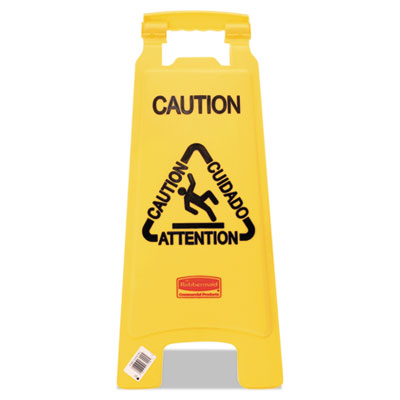 Multilingual "Caution" Floor Sign,  11 x 12 x 25, Bright Yellow