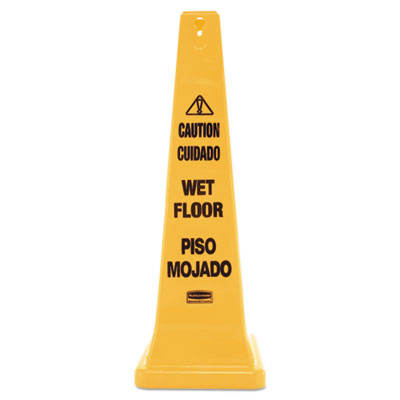 Multilingual Wet Floor Safety Cone, 12.25 x 12.25 x 36