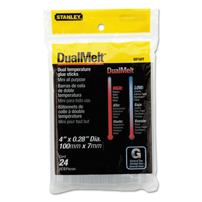 Dual Temperature Mini Glue Sticks, 0.28" x 4", Dries Clear, 24/Pack