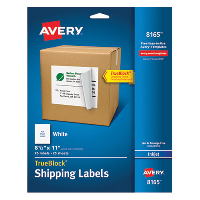 Shipping Labels with TrueBlock Technology, Inkjet Printers, 8.5 x 11, White, 25/Pack