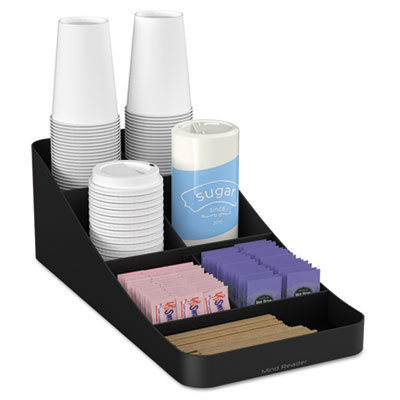 Trove Seven-Compartment Coffee Condiment Organizer, 7.75 x 16 x 5.25, Black