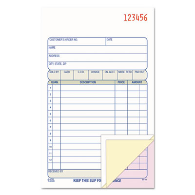 Sales/Order Book, Three-Part Carbonless, 4.19 x 6.69, 50 Forms Total