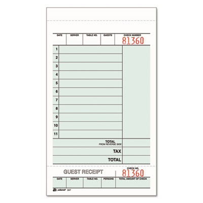 Guest Check Unit Set, Two-Part Carbonless, 6.75 x 4.25, 50 Forms/Pad, 5 Pads/Pack