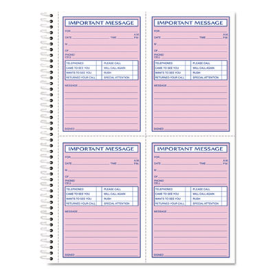 Telephone Message Book with Fax/Mobile Section, Two-Part Carbonless, 3.88 x 5.5, 4 Forms/Sheet, 400 Forms Total