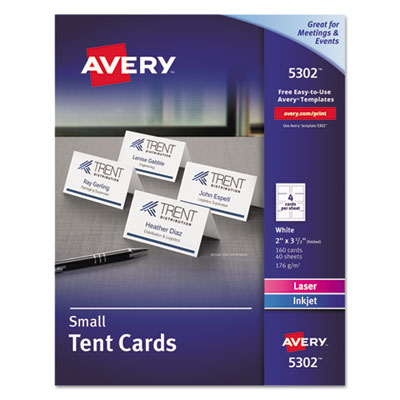 Small Tent Card, White, 3.5 x 2, 4 Cards/Sheet, 40 Sheets/Pack