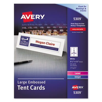 Large Embossed Tent Card, White, 11, x 3.5, 1 Card/Sheet, 50 Sheets/Box