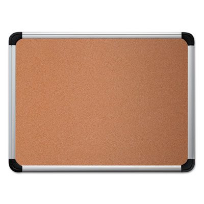 Cork Board with Aluminum Frame, 36" x 24", Tan Surface, Satin Aluminum Frame