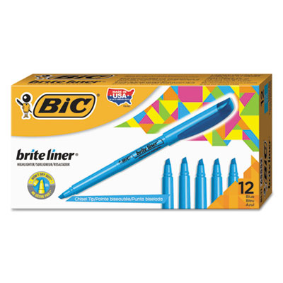 Brite Liner Highlighter, Fluorescent Blue Ink, Chisel Tip, Blue/Black Barrel, Dozen