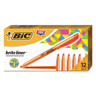 Brite Liner Highlighter, Fluorescent Orange Ink, Chisel Tip, Orange/Black Barrel, Dozen