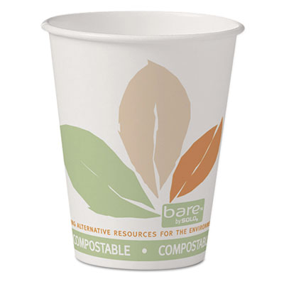 Bare Eco-Forward PLA Paper Hot Cups, 8 oz, Leaf Design, White/Green/Orange, 50/Pack