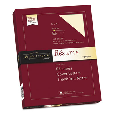 100% Cotton Resume Paper, 24 lb Bond Weight, 8.5 x 11, Ivory, 100/Pack