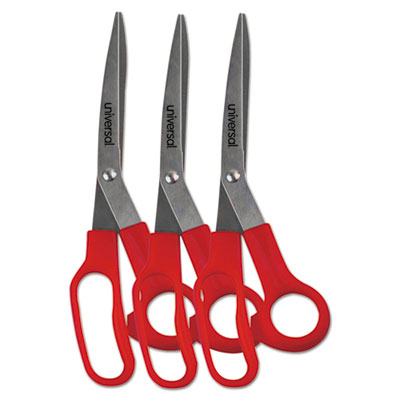 General Purpose Stainless Steel Scissors, 7.75" Long, 3" Cut Length, Offset Red Handle, 3/Pack