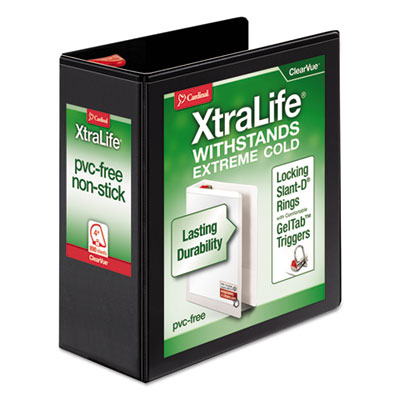 XtraLife ClearVue Non-Stick Locking Slant-D Ring Binder, 3 Rings, 4" Capacity, 11 x 8.5, Black