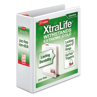 XtraLife ClearVue Non-Stick Locking Slant-D Ring Binder, 3 Rings, 3" Capacity, 11 x 8.5, White