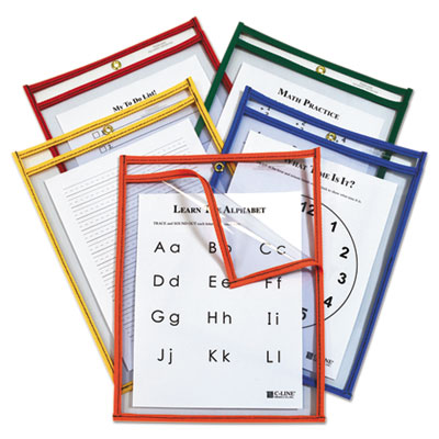 Reusable Dry Erase Pockets, Easy Load, 9 x 12, Assorted Primary Colors, 25/Pack